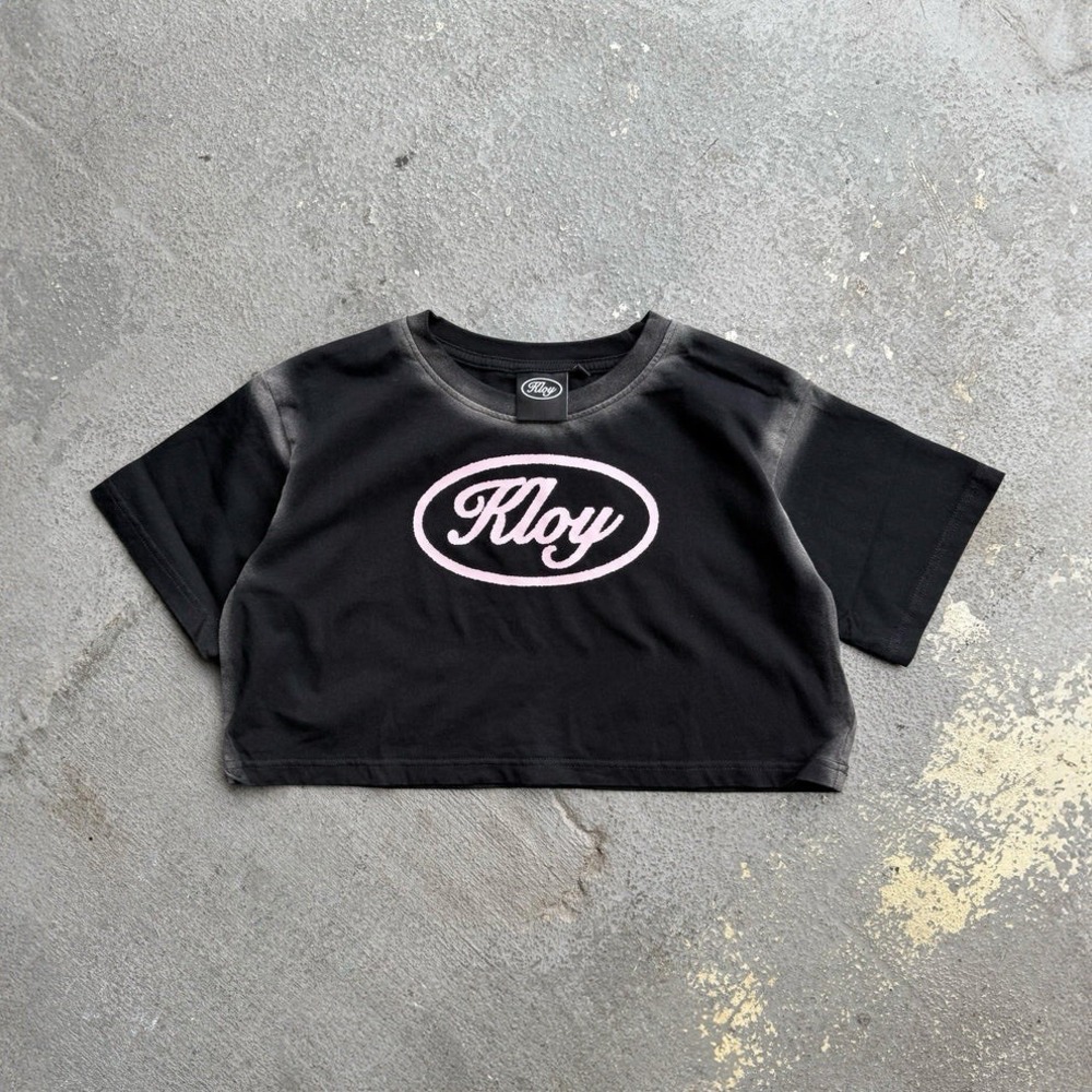 Kloy Crop Top Size Medium Black With Pink Logo New Still In Bag